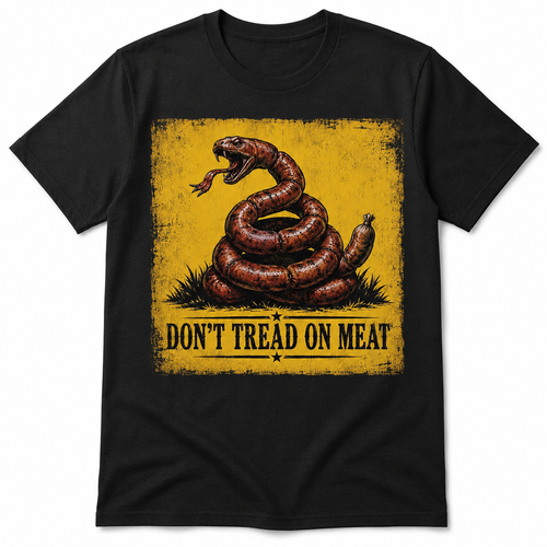 Don't Tread on Meat sausage snake graphic T-shirt on black Gildan Softstyle