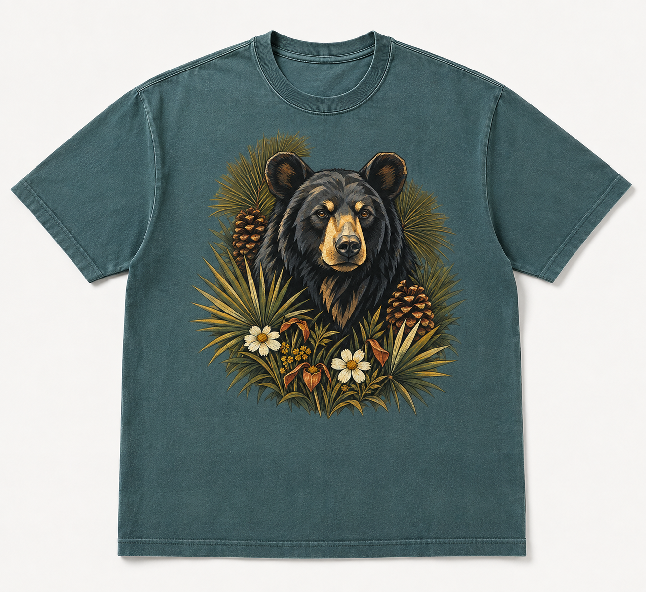 Florida black bear botanical heavyweight tee in Blue Spruce