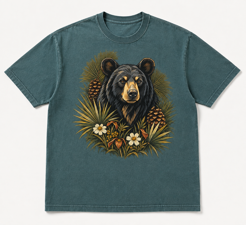 Florida black bear botanical heavyweight tee in Blue Spruce
