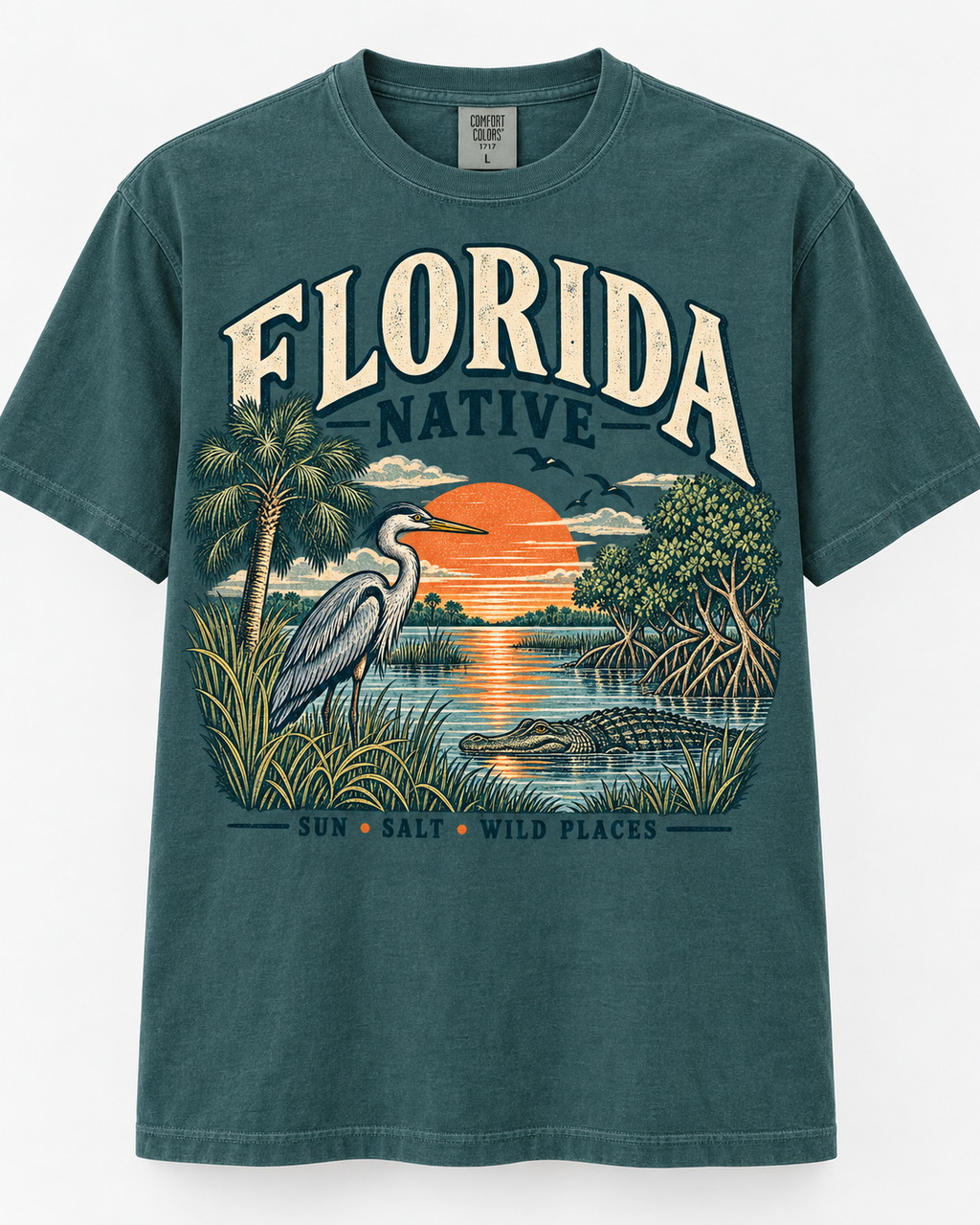 Florida Native Sun Salt Wild Places Comfort Colors 1717 Blue Spruce shirt