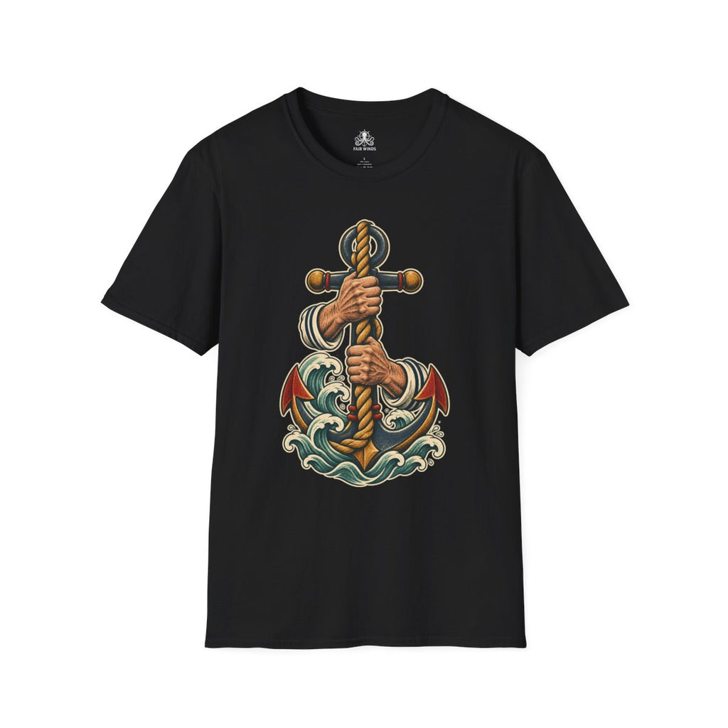 Hold Fast anchor and rope sailor tattoo T-shirt in black