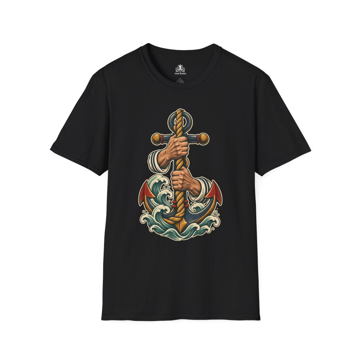 Hold Fast anchor and rope sailor tattoo T-shirt in black