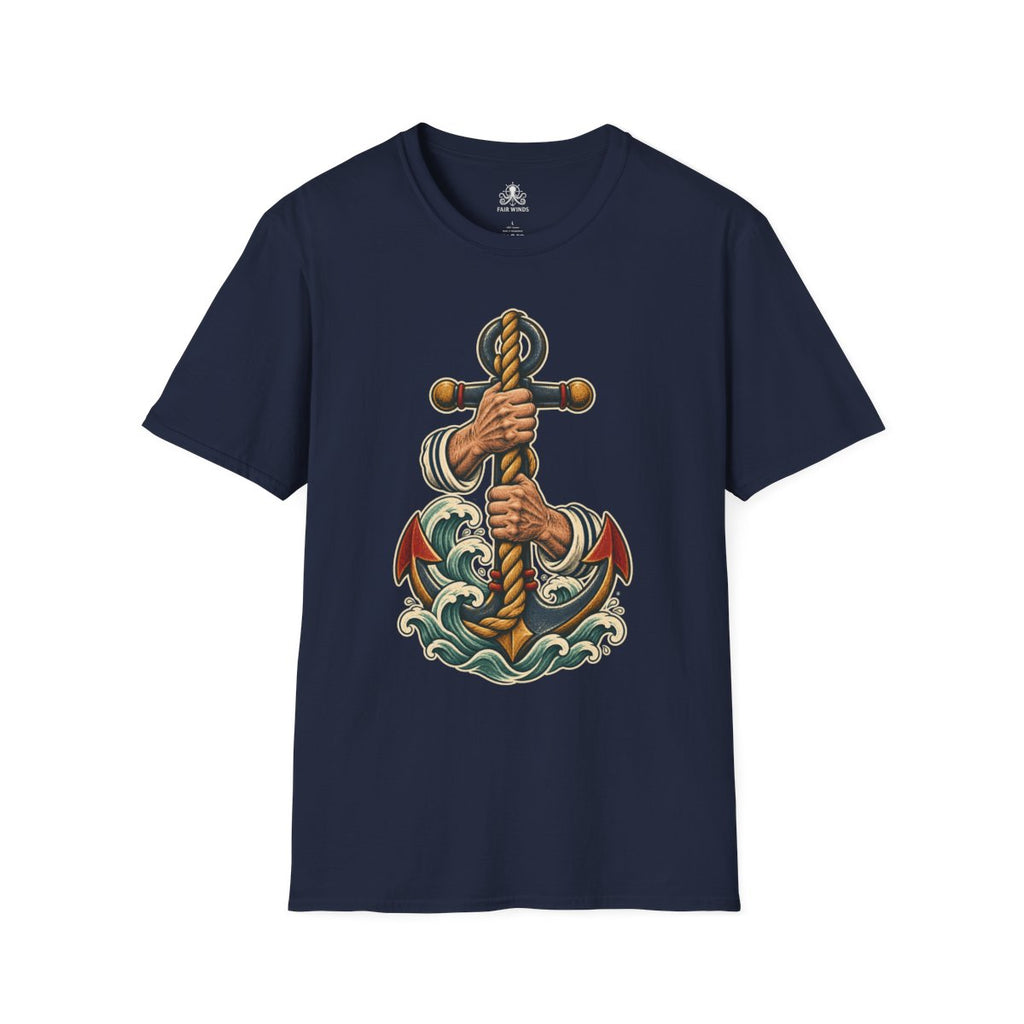 Hold Fast anchor and rope sailor tattoo T-shirt in navy