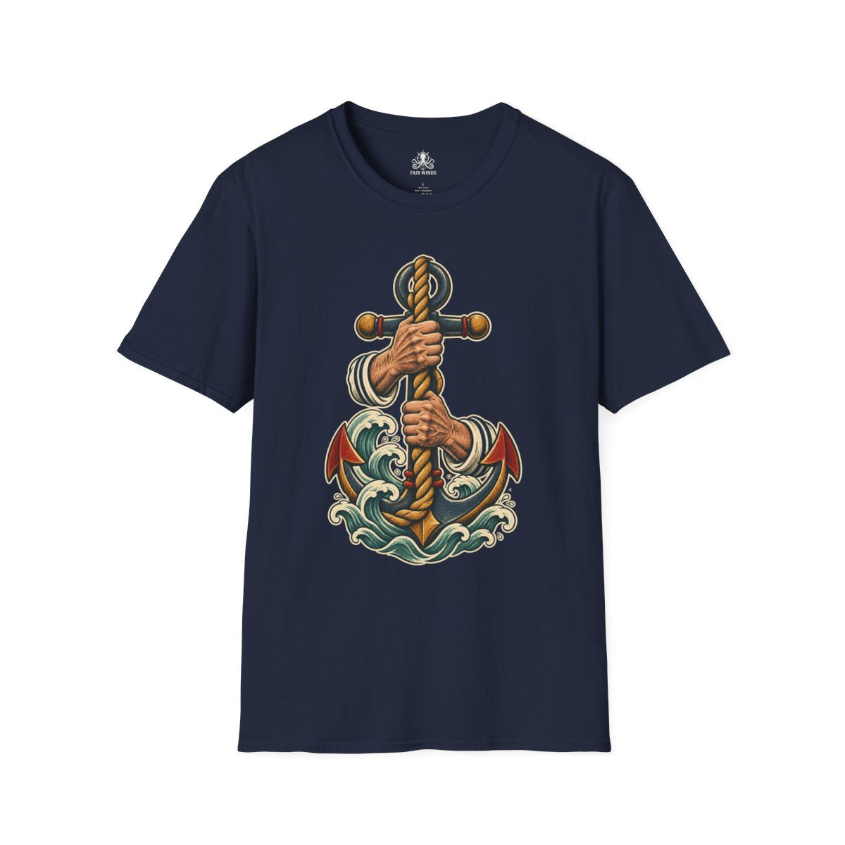 Hold Fast anchor and rope sailor tattoo T-shirt in navy