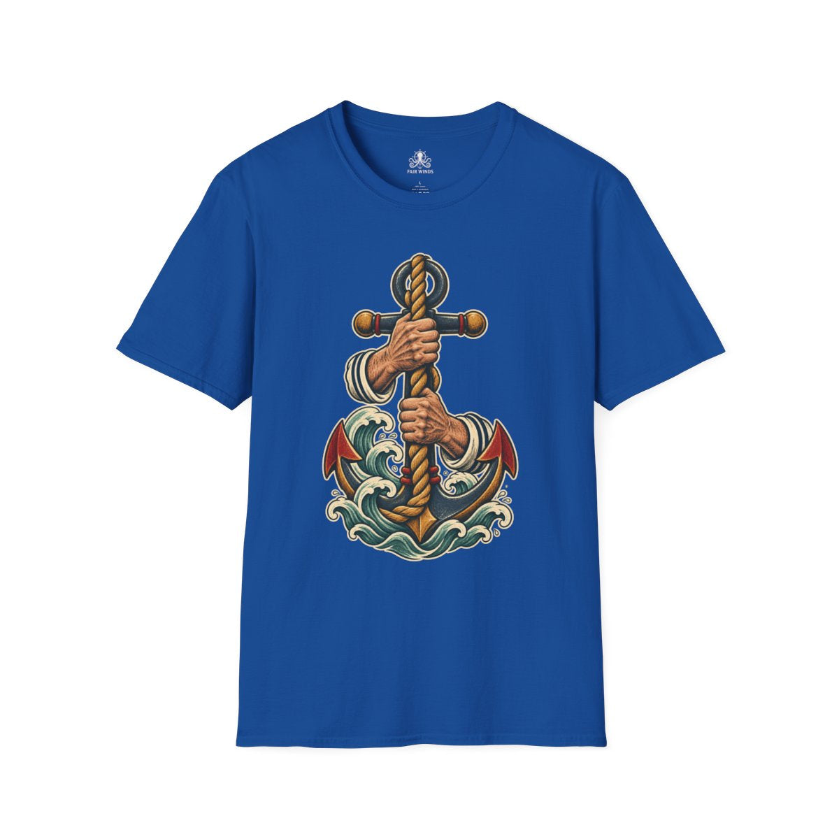 Hold Fast anchor and rope sailor tattoo T-shirt in royal blue