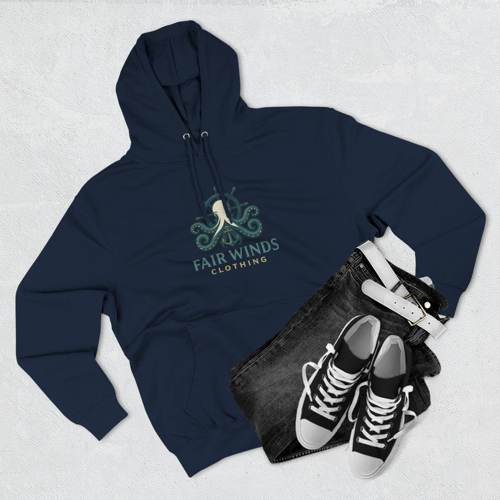 Kraken Inspired Fleece Hoodie, Artistic Hoodie, Nautical Clothing, Casual Wear, Gift for Ocean Lovers, Unique Graphic Hoodie - Fair Winds Clothing