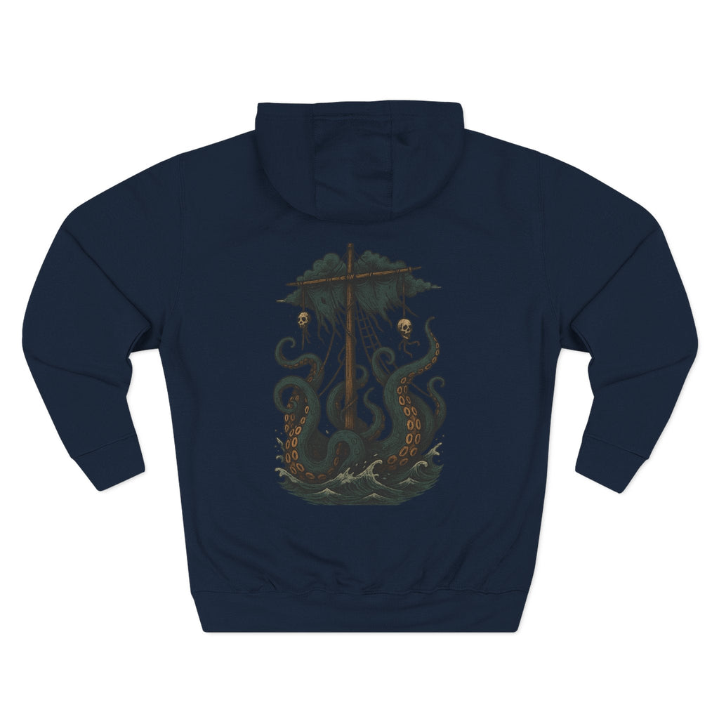 Kraken Inspired Fleece Hoodie, Artistic Hoodie, Nautical Clothing, Casual Wear, Gift for Ocean Lovers, Unique Graphic Hoodie - Fair Winds Clothing