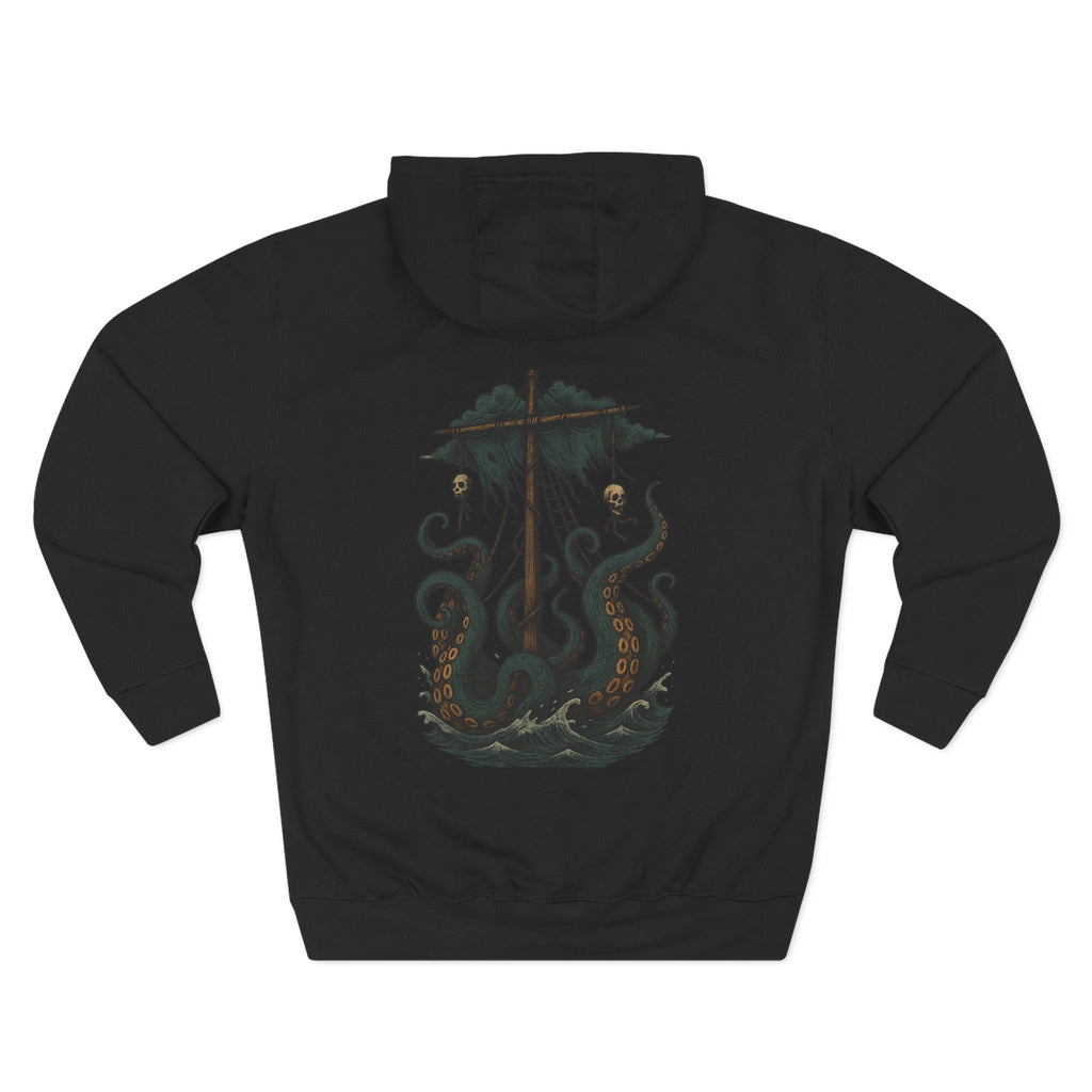 Kraken Inspired Fleece Hoodie, Artistic Hoodie, Nautical Clothing, Casual Wear, Gift for Ocean Lovers, Unique Graphic Hoodie - Fair Winds Clothing