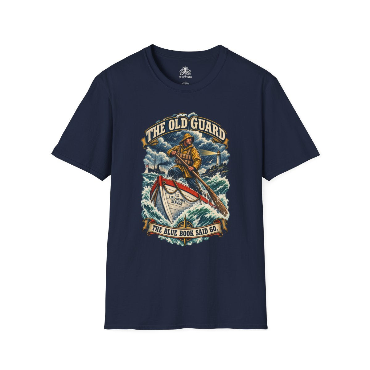 Navy Fair Winds Clothing T-shirt featuring The Old Guard Coast Guard heritage design