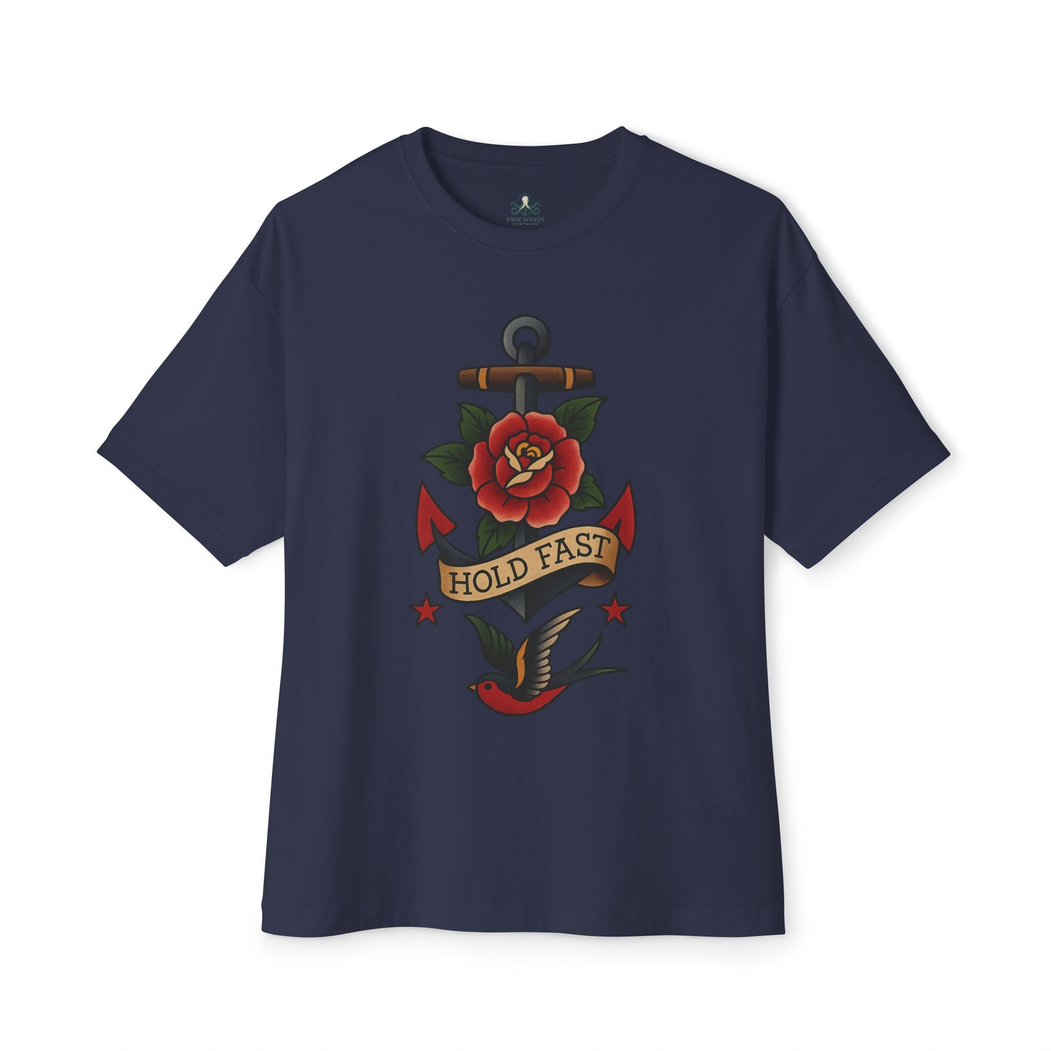 Oversized T-Shirt Sailor Tattoo Rose Design - Fair Winds Clothing