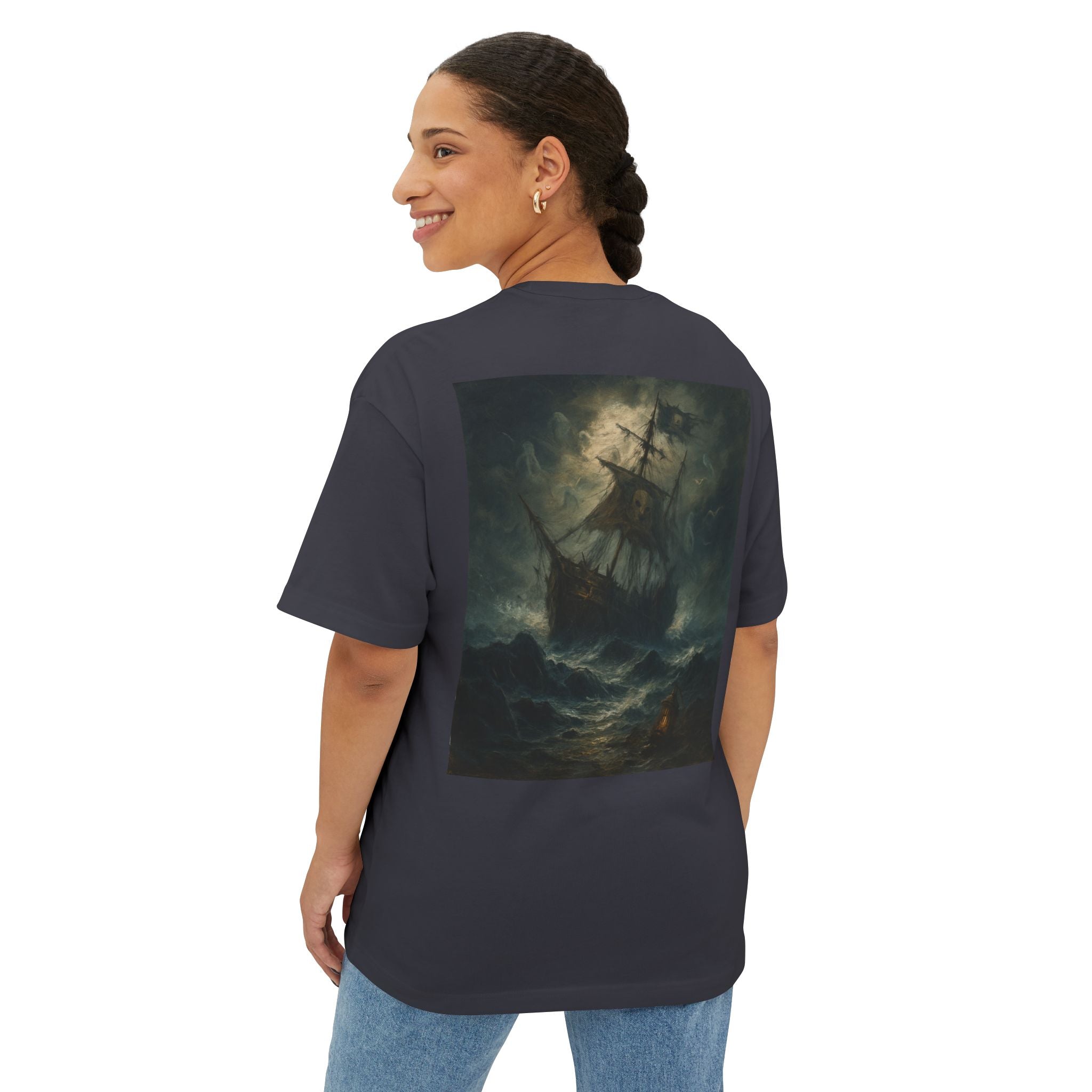 Oversized Tee - Dark Sailing Ship Print - Fair Winds Clothing