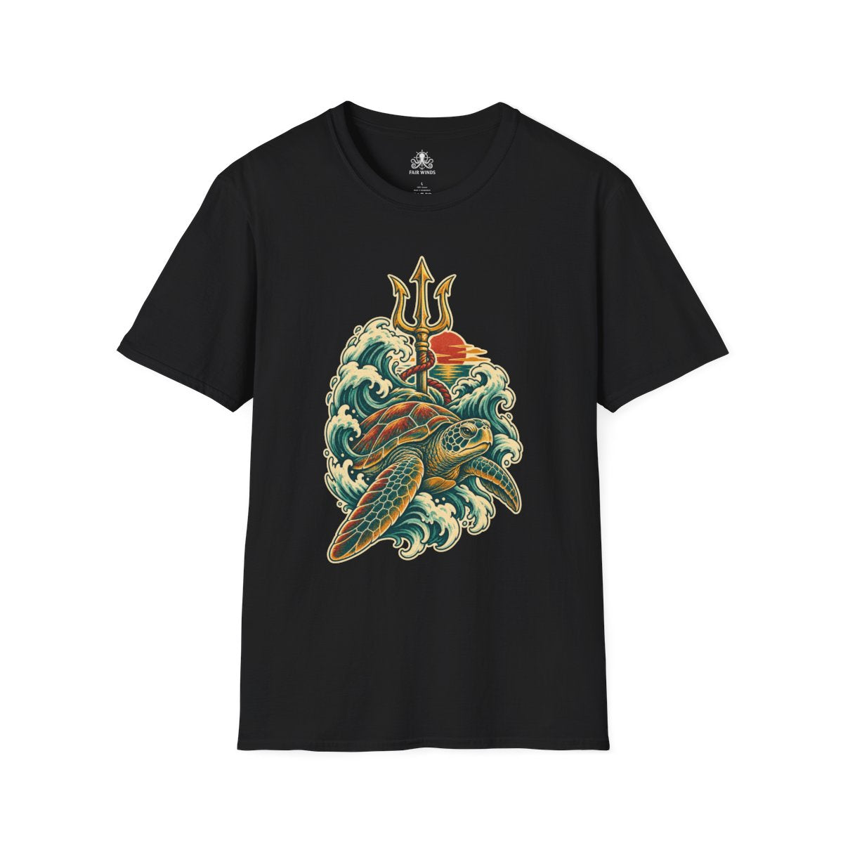 Shellback sea turtle sailor tattoo T-shirt in black