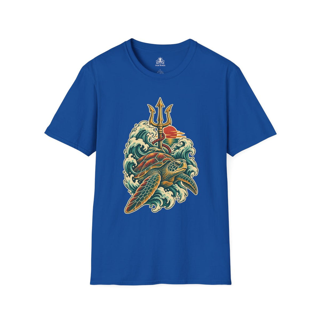 Shellback sea turtle sailor tattoo T-shirt in royal blue