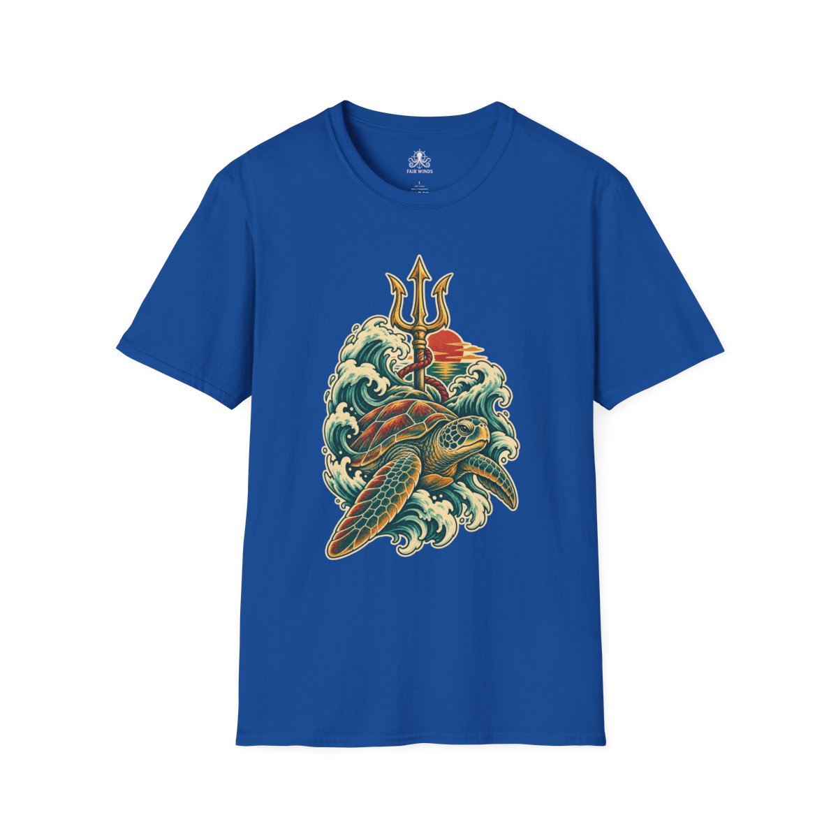 Shellback sea turtle sailor tattoo T-shirt in royal blue