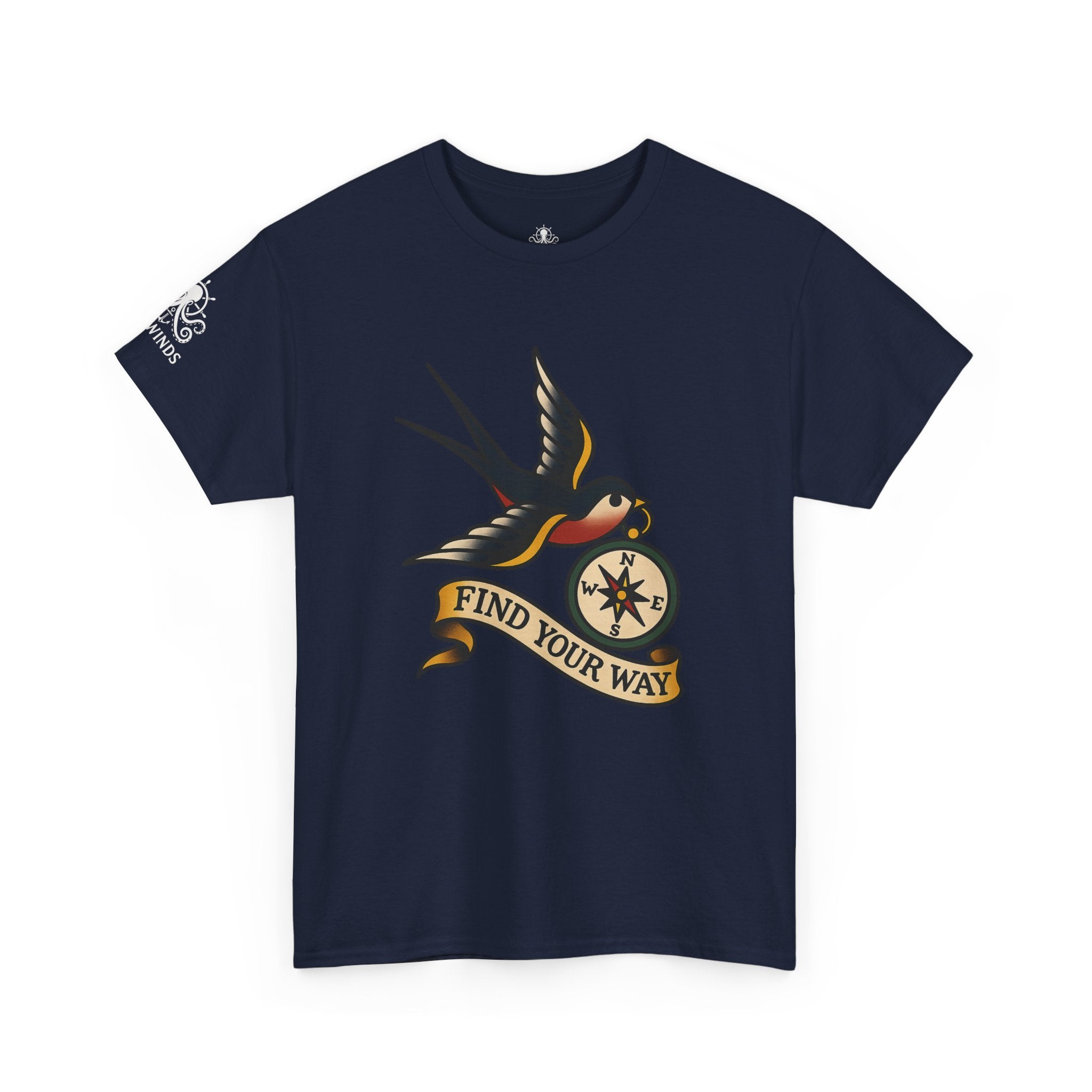 Tee Shirt Traditional Tattoo Flash Swallow Compass Unisex - Fair Winds Clothing