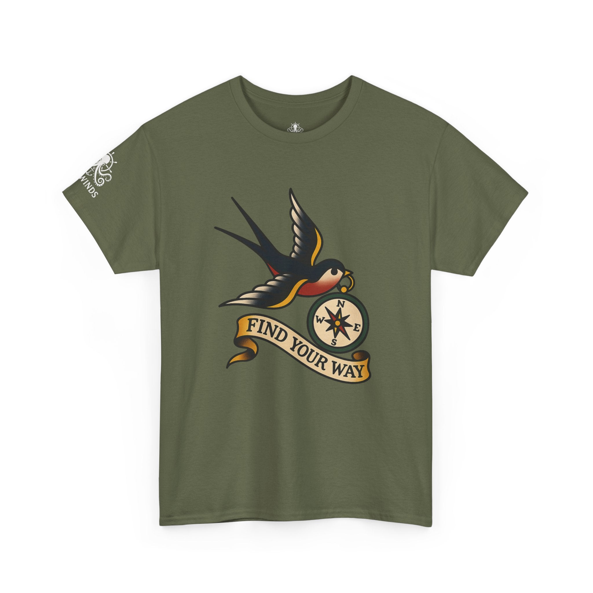 Tee Shirt Traditional Tattoo Flash Swallow Compass Unisex - Fair Winds Clothing