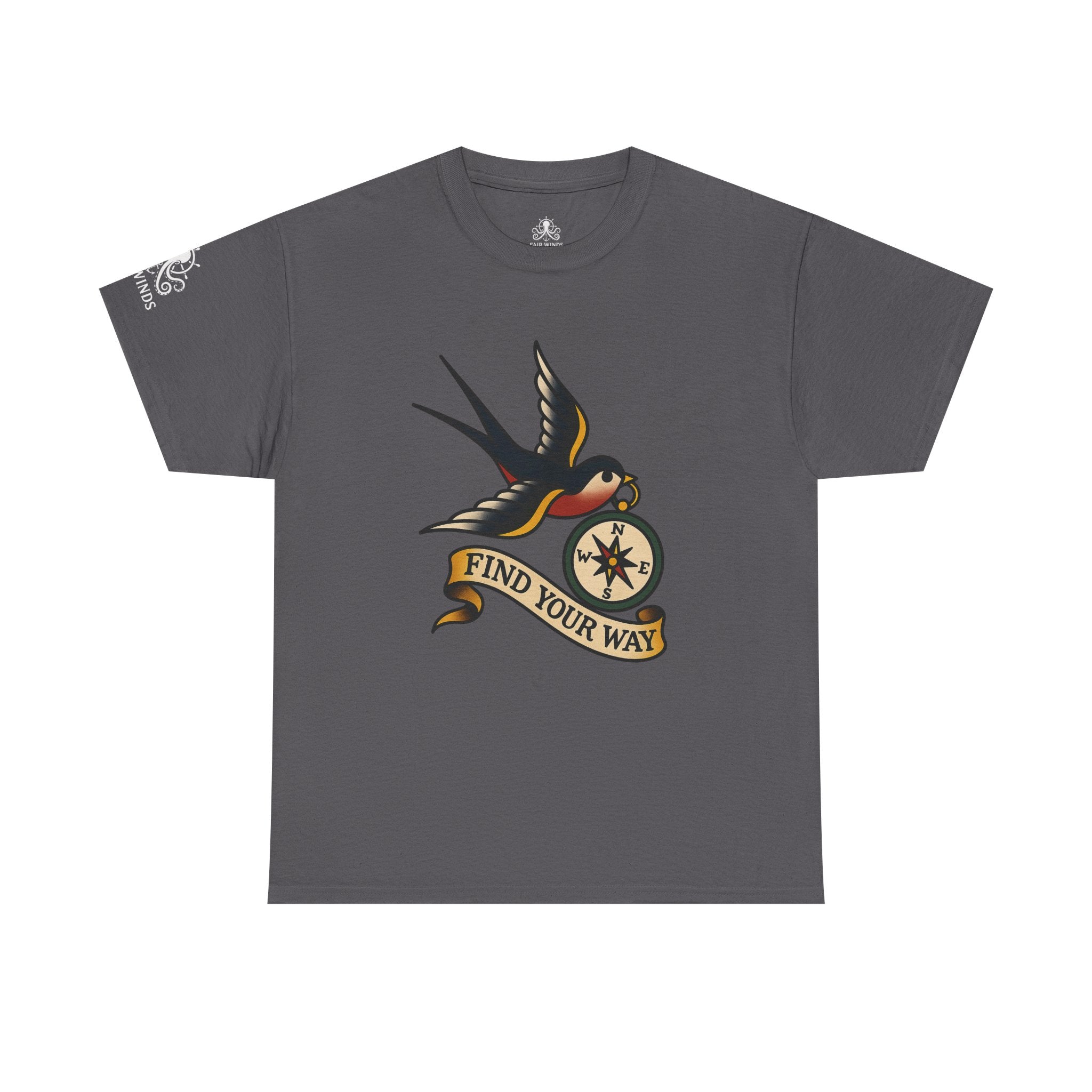 Tee Shirt Traditional Tattoo Flash Swallow Compass Unisex - Fair Winds Clothing